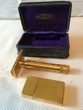 Vintage Antique 1920 Gold Gillette Standard Razor Case Blade Case