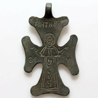 Late Byzantine Bronze Christian Cross Pendant Circa 1300 - 1400 Ad - Large Size