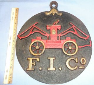 Vintage Virginia Metalcrafters Cast Iron Fire Insurance Plaque Usa F.  I.  Co Sign