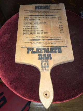 Vintage Rare Wood 1970s Playboy Club Hotel Playmate Bar Menu Cutting Board Orig.