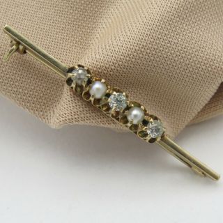 Antique Victorian Edwardian 14k Gold Diamond Pearl Buttercup Bar Brooch Pin