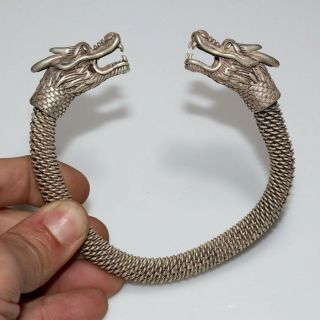 Perfect Medieval Silver Bracelet With Dragon Heads