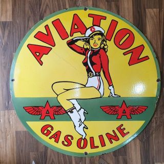 Aviation Gasoline Vintage Porcelain Sign 24 Inches Round
