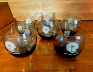 Set Of Six Vintage Nfl Green Bay Packers Smoke Glass Hi Ball Glasses,  Nfl Baware