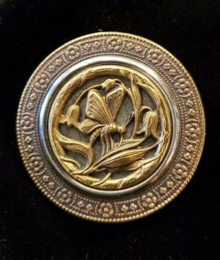 Antique Brass Picture Button,  Victorian Era,  Butterfly 3 Pc,  Med.