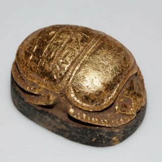 Scarce Egyptian Stone Gild Scarab Bead Seal Circa 1000 - 500 Bc - Large Size