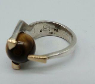 Sj Signed Vtg Solid 14k Gold & 925 Sterling Silver Modernist Ring Ball Tension T