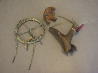 Vintage Native American Indian Fetishes Antler,  Dream Catcher,  Carved Hand Claw