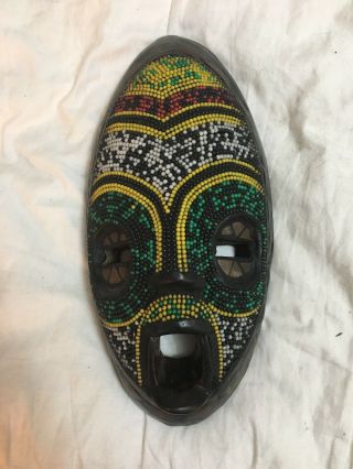 Tribal Mask - Yellow,  Green,  Black,  Red,  White Beadwork - 12 X 6