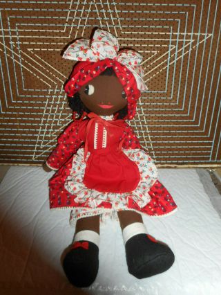 489 - Vtg Black Americana Cloth Rag Doll Folk Art Handmade 19 " - Ln