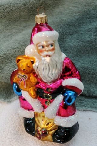 Christopher Radko Santa Claus With Teddy Bear Ornament