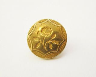 Golden Age Gilt Brass Button Cabbage Rose - Bud Leaves Scalloped Edge 1830 