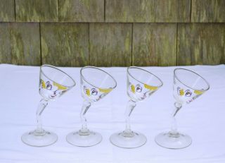 Vintage Gay Fad Tipsy Faces Martini Glass Set Of 4 Crooked Bent Drunk Glasses