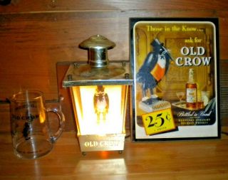 Old Crow Whiskey Lighted Sign,  Pitcher & Sign Vintage