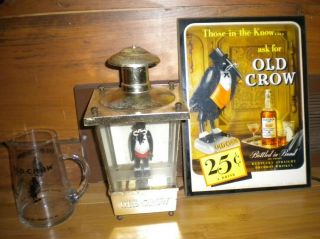 Old Crow Whiskey Lighted Sign,  Pitcher & Sign Vintage 2