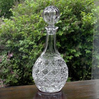 Vintage Heavy Pressed Glass Block Crystal Wine Decanter Bottle With Stopper