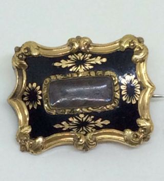 Antique 9ct Gold Mourning Woven Hair Brooch.  Inscription On Back - Dated 1890
