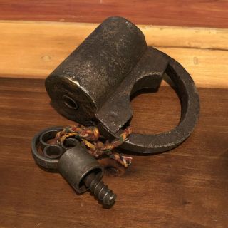 1700 - 1800’s Antique Post - Medieval Style Iron Lock & Key Artifact Castle Brig Old