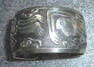 Fine Heavy Mexican Sterling Silver Cuff Bracelet Aztec Monkey God Ozomatli