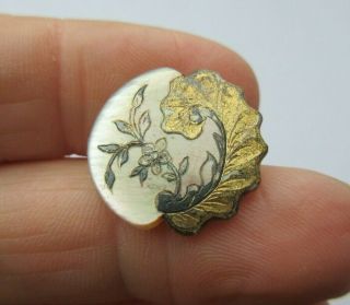 Gorgeous Antique Vtg Victorian Carved Mop Shell Button Gold Luster Flowers (c)