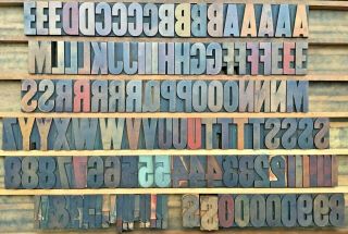Vintage 127 Wood Letterpress Print Type Block Upper Case Letters Numbers 2 " Euc