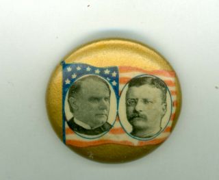 1900 President William Mckinley Roosevelt Jugate Campaign Pinback Button Flagd