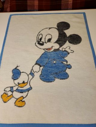 Vintage 80s Biederlack Disney Baby Mickey Mouse Crib Toddler Blanket 27 X 36