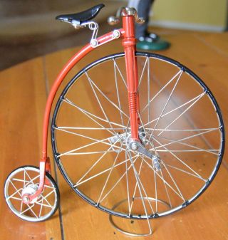 Byers Choice Red Bike With A Big Wheel And A Small Wheel W/ Stand Wheels Move