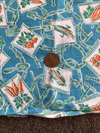 Vintage Cotton FEEDSACK Fabric Gardening Orange/Green on Turquoise Feed Sack 2