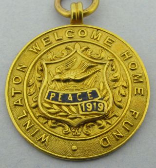 Antique 9ct Solid Gold Wwi Peace Medal Watch Fob Bir 1919 Winlanton Welcome Home