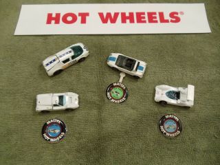 Four Hot Wheels Redlines: White Enamel Chaparral / Ford J Car,  Etc - W/buttons