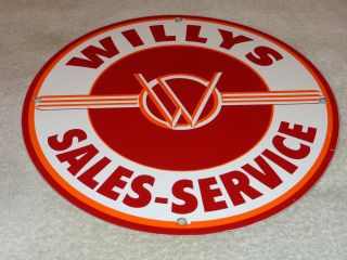 Vintage Willys Jeep Sales Service 11 3/4 " Porcelain Metal Car,  Gasoline Oil Sign