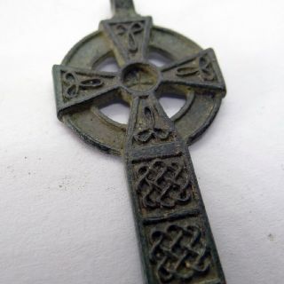 Celtic Scandinavian Ancient Artifact Bronze Cross With Celtic Cnot
