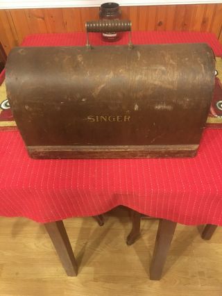 Antique Singer Wooden Sewing Machine Cover W Bee Hive Style Wood Handle