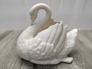 Lg Estate Vtg Boehm Porcelain White Swan Statue Planter Bowl Bird Figure