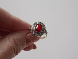 Stunning Art Deco 9ct Gold & Silver Red And White Spinel Cluster Ring