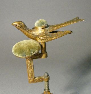 Antique 1853 Sewing Bird W/ Double Pin Cushions And C - Clamp