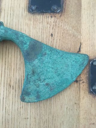 Rare Large Ancient Luristan Bronze Axe Head With Ornate Tiger Head Decoration 3