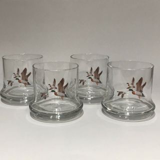 Vintage Mallard Duck Whiskey Low Ball Barware Glasses - Set Of 4
