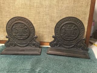 Vintage 1930’s Massachusetts Institute Of Technology Mit Cast Iron Bookends.