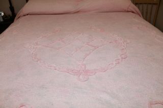 Vintage Chenille Bedspread 86 X 100 Pink Full Size No Fringe