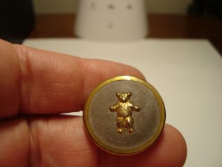 Antique White Metal Relief Brass Teddy Bear Button