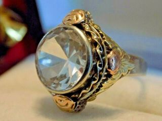 Antique Great Gatsby 14k Yellow & Rose Gold Crystal Gemstone Rose Cocktail Ring
