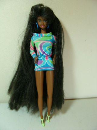 Vtg 1987 1966 African American Crimped Black Hair Glitter Barbie Doll Mini Dress