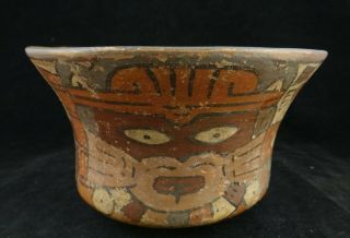 Pre - Columbian Nazca Painted Polychrome Pottery Bowl.  6” Diameter,  3 ½” Tall.