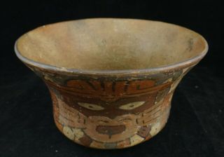 Pre - Columbian Nazca painted polychrome pottery bowl.  6” diameter,  3 ½” tall. 2
