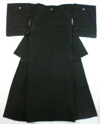 Japanese Vintage Kimono,  Silk,  Black,  Family Crest N081513