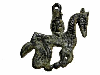 Extremely Rare Scythian Bronze Amulet Pendant,  Warrior On A Horseback,