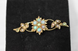 Antique Edwardian 15ct Gold Brooch With Green Peridot And Opal Stones 3.  3g