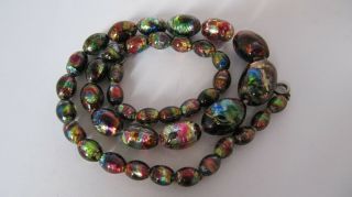 Vintage Art Deco Foil Glass Bead Necklace Fiery Colours Czech?